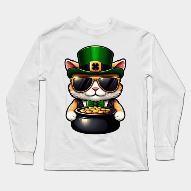 Cat Leprechaun With Pot of Gold - Saint Patrick Long Sleeve T-Shirt by Vector-Artist